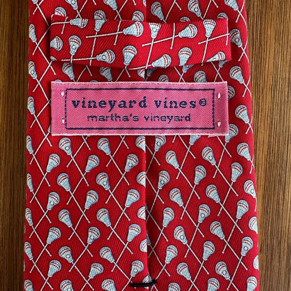 Vineyard Vines Red Silk Tie with White Lacrosse Motif - Picture 4 of 7